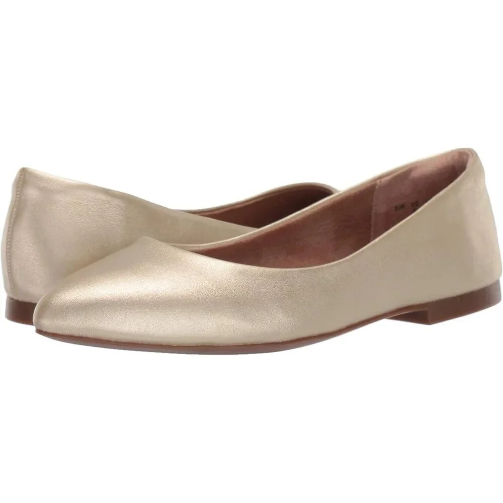 Women's Gold Faux Suede Pointed Toe Padded Insole Ballet Flat Loafers Shoes - Picture 7 of 9